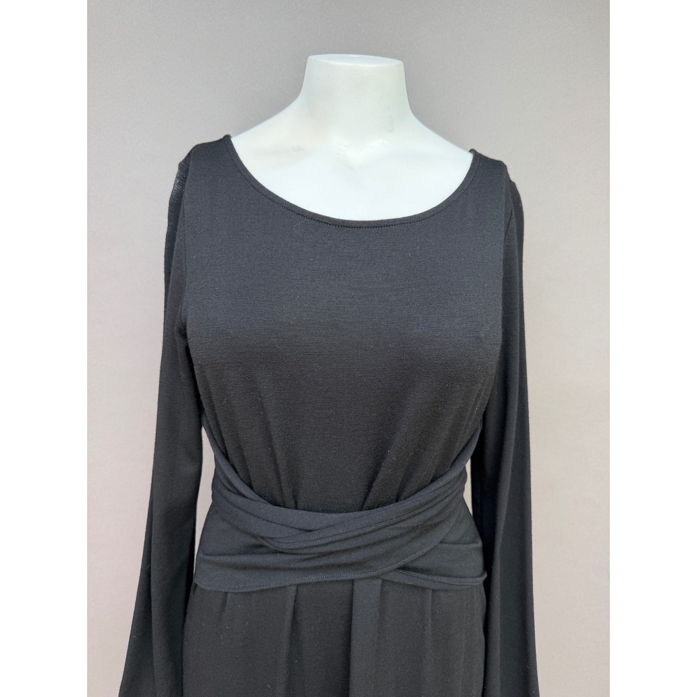 Talbots Black Long Sleeve Wrap Waist Midi Dress Large NEW Wool Desk to Dinner - Picture 3 of 13
